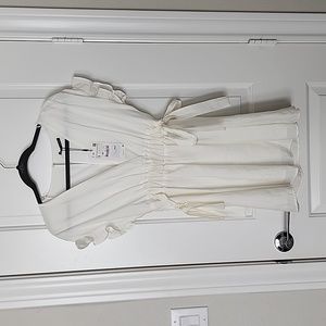 Zara White Cinch Waist Dress, Size Small